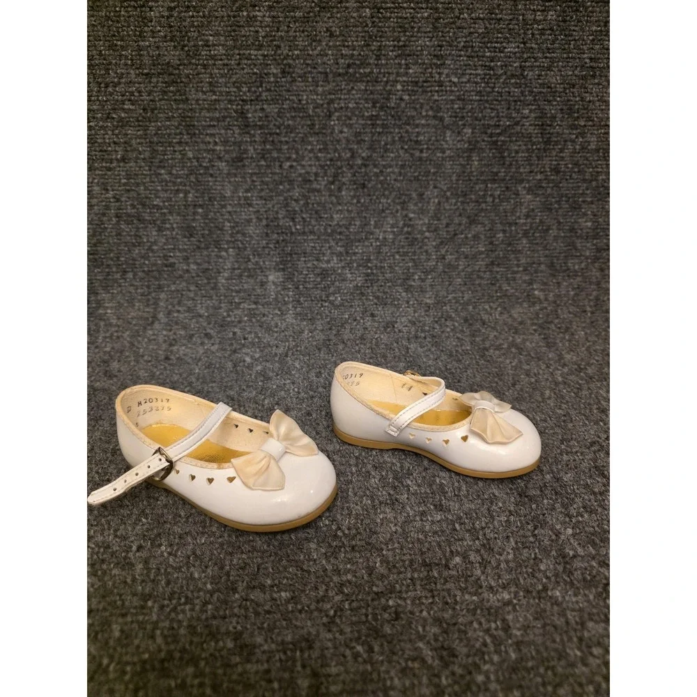 Vtg Small Steps Shoes Girls Size 4 White Mary Jane Bow Dress Formal Wedding USA‎